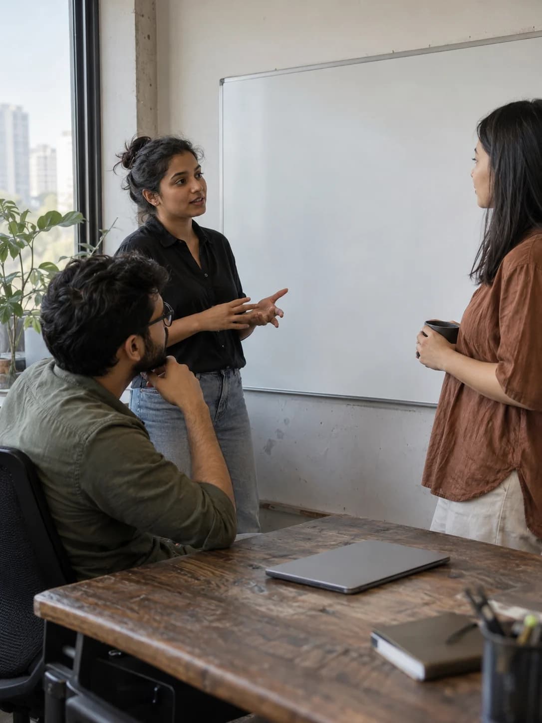 A small team discussing their app in an office